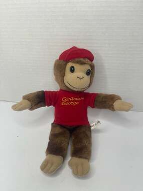 Vintage Curious George Small Plush Stuffed Animal with Red Shirt Hat